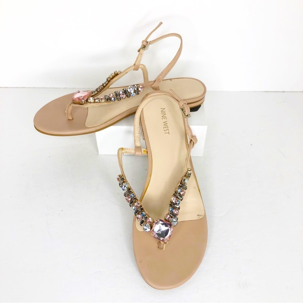 Nine west chunky rhinestone vegan leather sandals